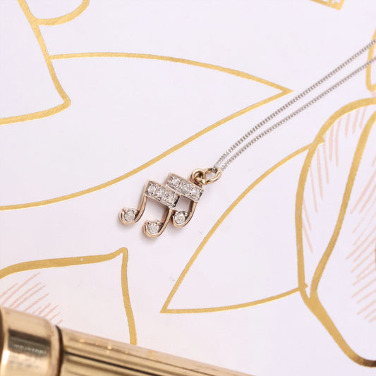 Vintage Diamond Musical Note Pendant Necklace