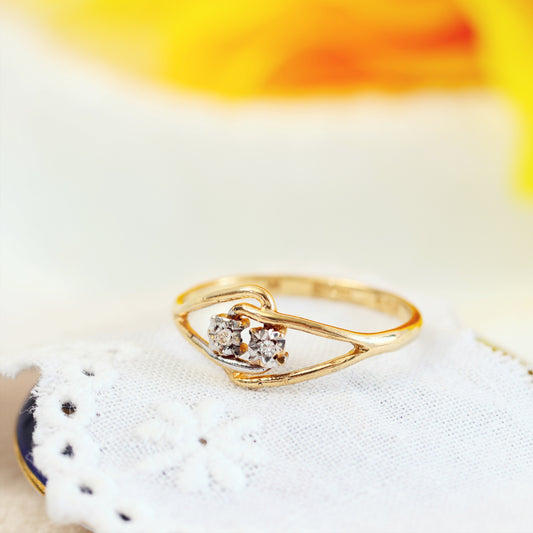 Vintage Date 1980 Modernist Diamond Gold Engagement Ring