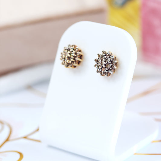 D210-VINTAGE-9CT-YELLOW-GOLD-DIAMOND-CLUSTER-EARRINGS-STUDS-STUD-