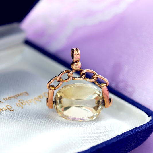 Date 1918 9ct Gold Citrine Swivel Pendant